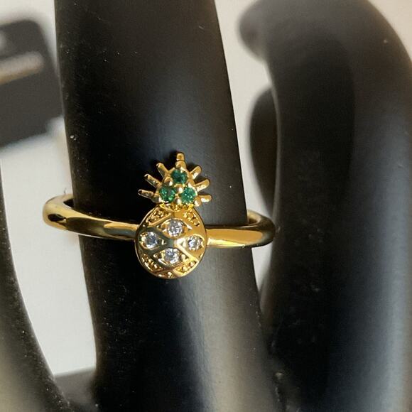 Gold-Plated Pineapple Necklace & Ring Set Sparkling Rhinestones Fashion Jewelry - Picture 4 of 9